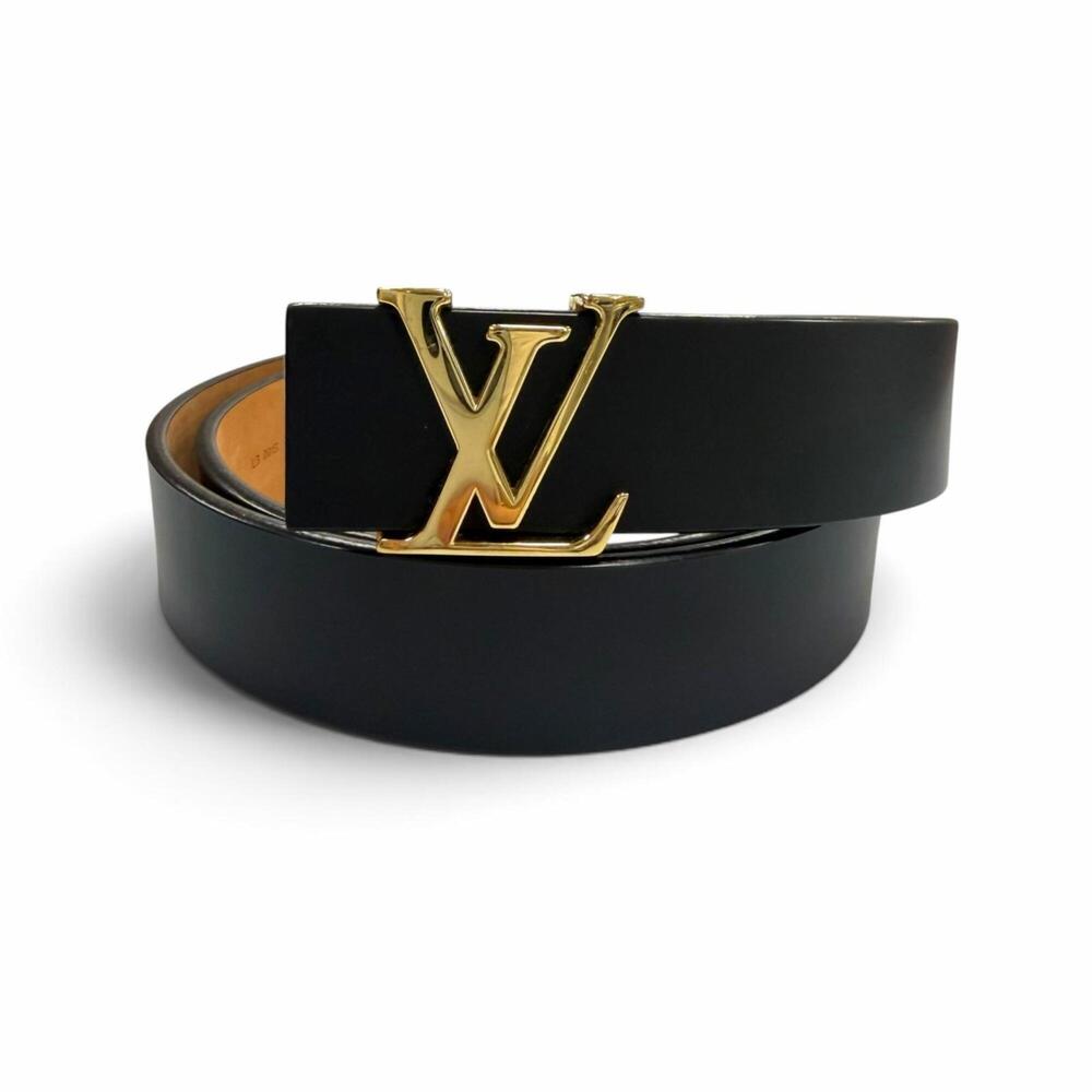 LOUIS VUITTON M6901V Ceinture Initials LV Leather Belt, Black with Gold Hardw...
